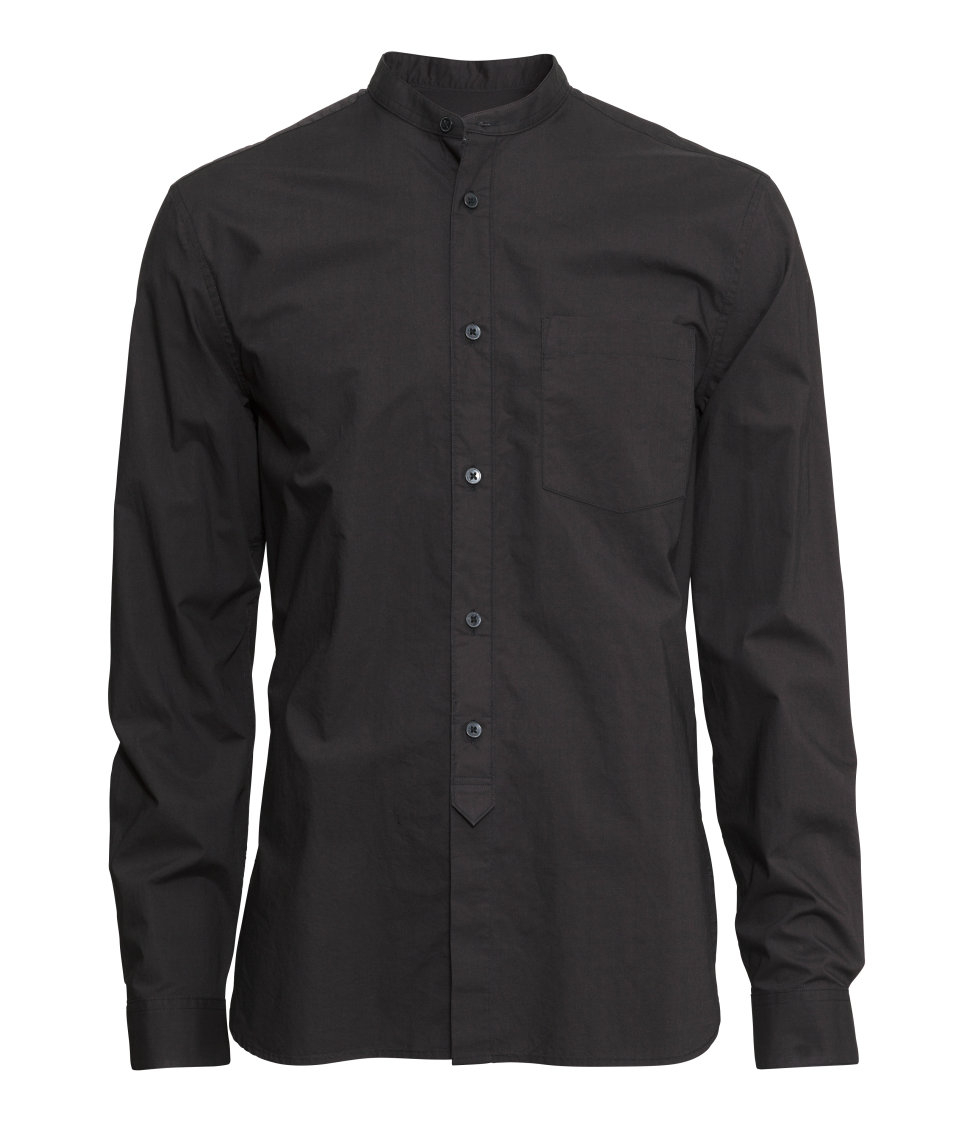 H&M Collarless Shirt in Black for Men | Lyst