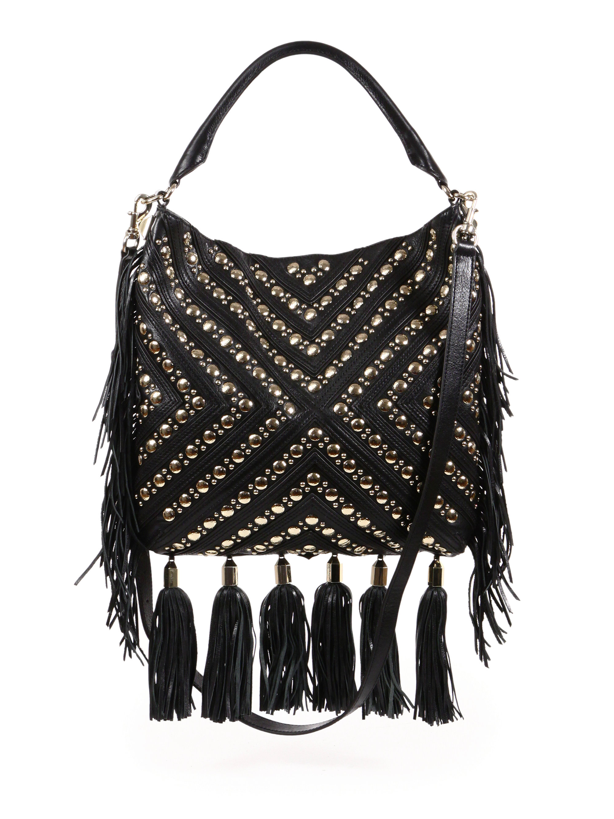 Rebecca Minkoff Studded Fringed Crossbody Bag In Black Lyst Studded Fringed Crossbody Bag In Black