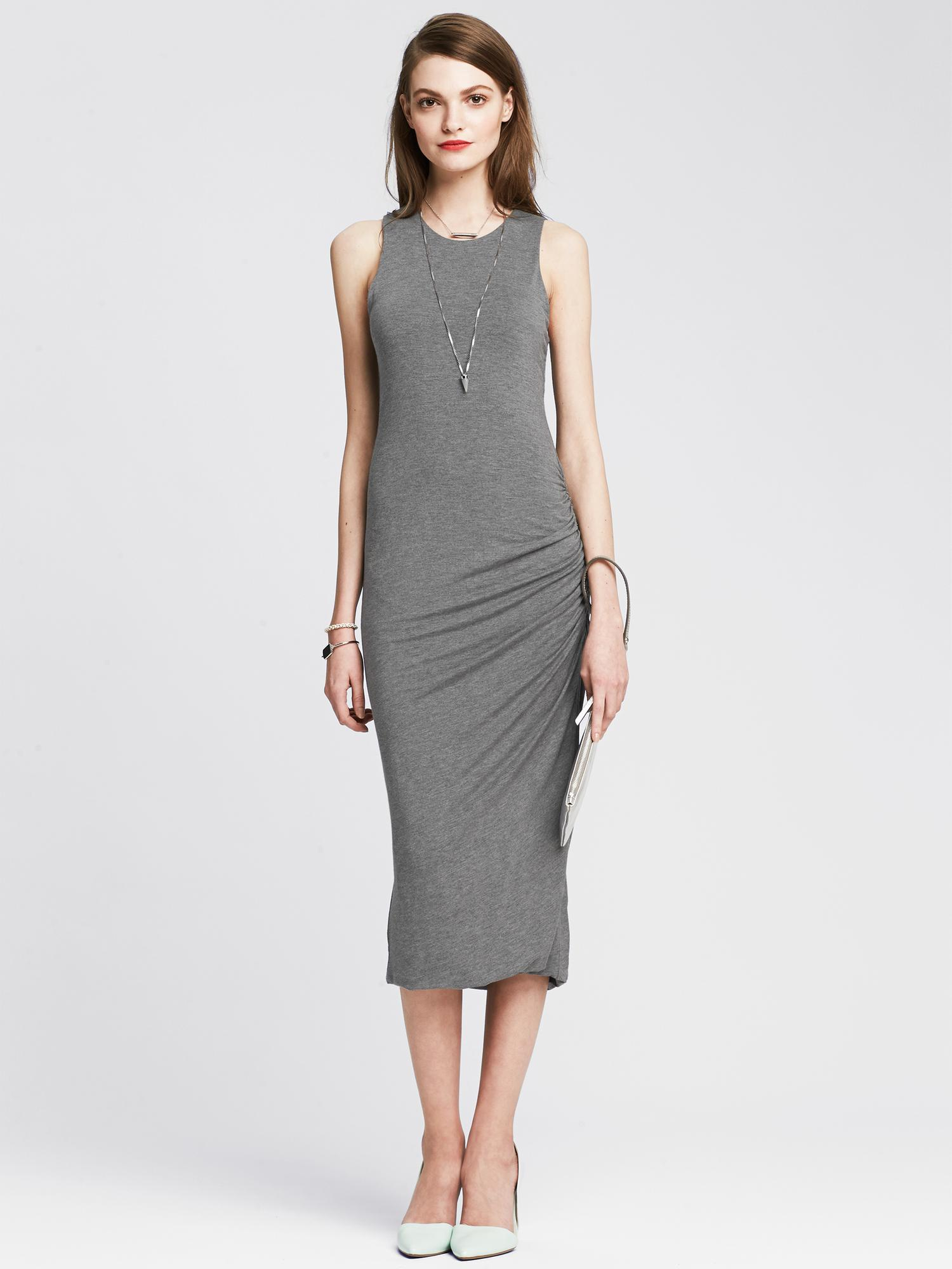 Banana Republic Ruched Jersey Long Dress in Gray (Gray sky) | Lyst