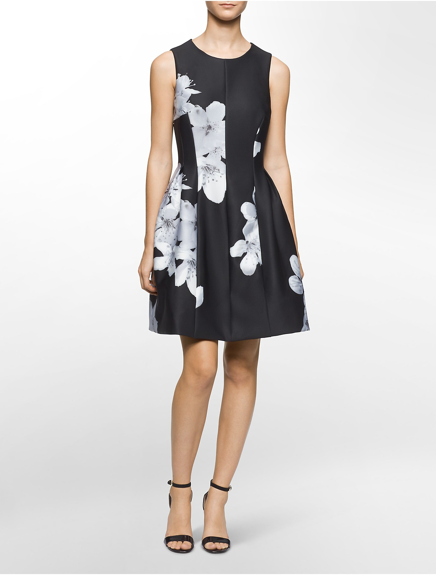 calvin klein black and white floral dress