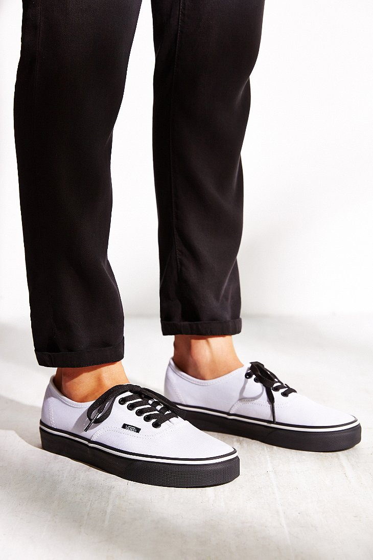 Vans Authentic Black Sole Sneaker in White | Lyst