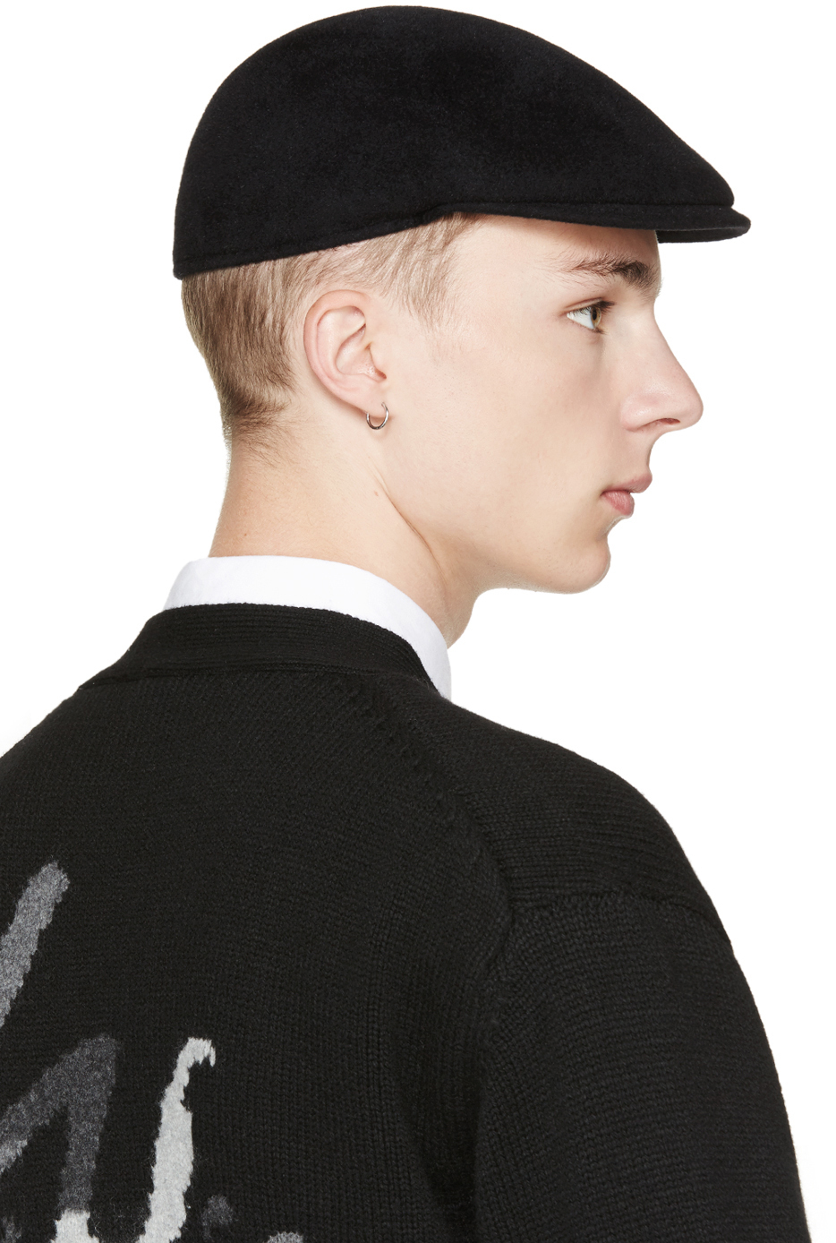 Black wool flat cap Clearance