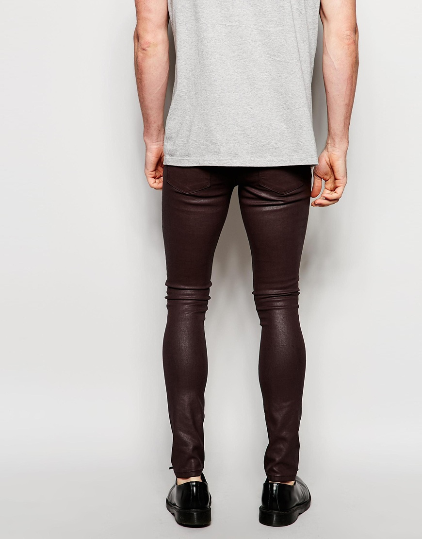 Lyst - Asos Extreme Super Skinny Jeans In Heavy Coated Burgundy - Red ...