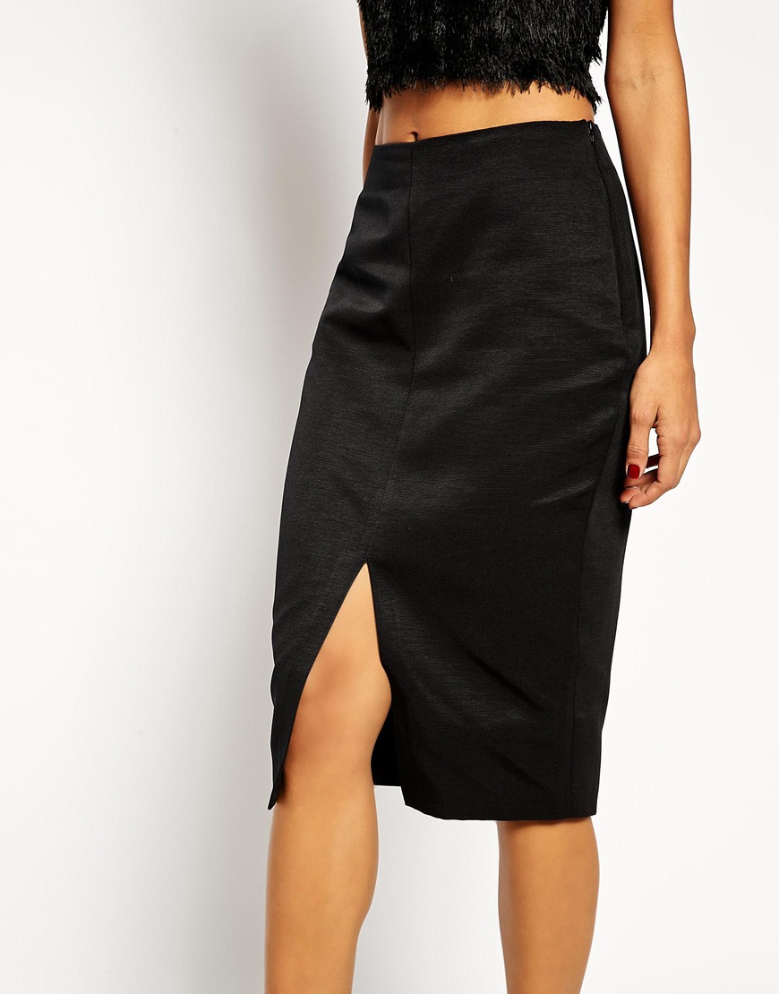 Black pencil skirt with front split Outlet