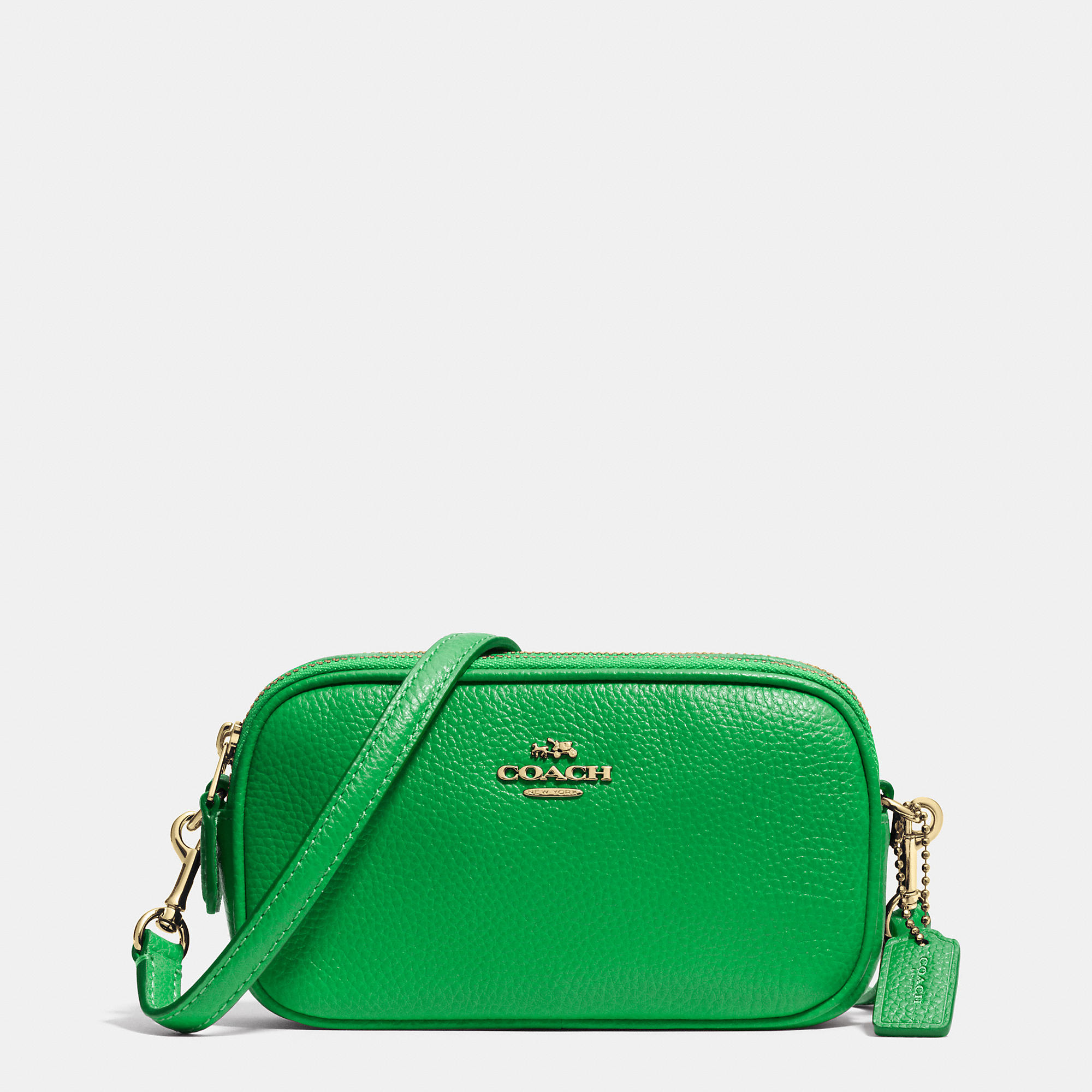 COACH Crossbody Pouch In Polished Pebble Leather in Green