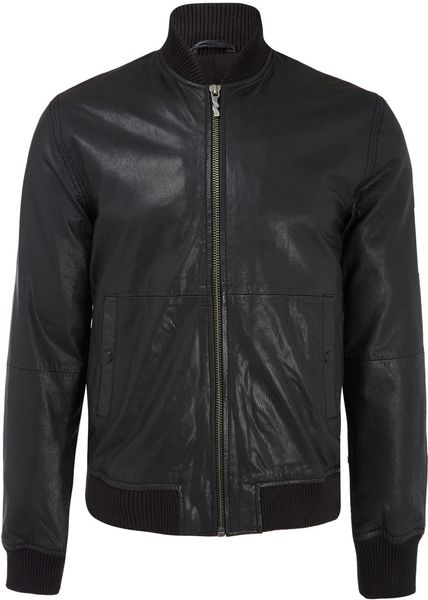 Nudie Jeans Black Cedric Ribbed Collar Leather Jacket in Black for Men ...