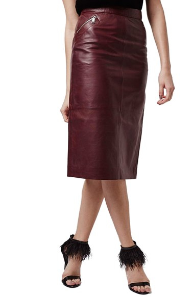 TOPSHOP Leather Midi Skirt in Burgundy (Red) - Lyst