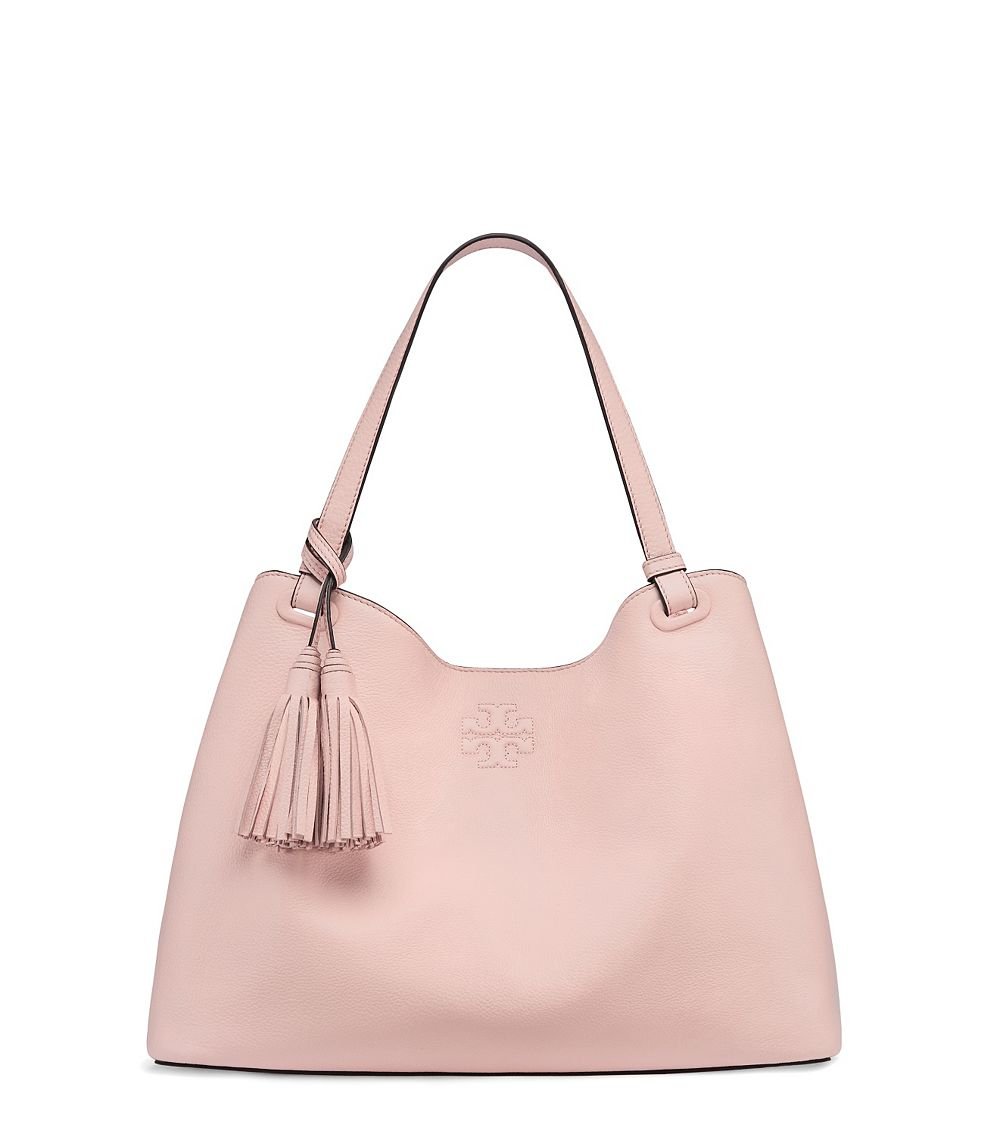 Tory Burch Thea Center-Zip Leather Tote in Pink | Lyst