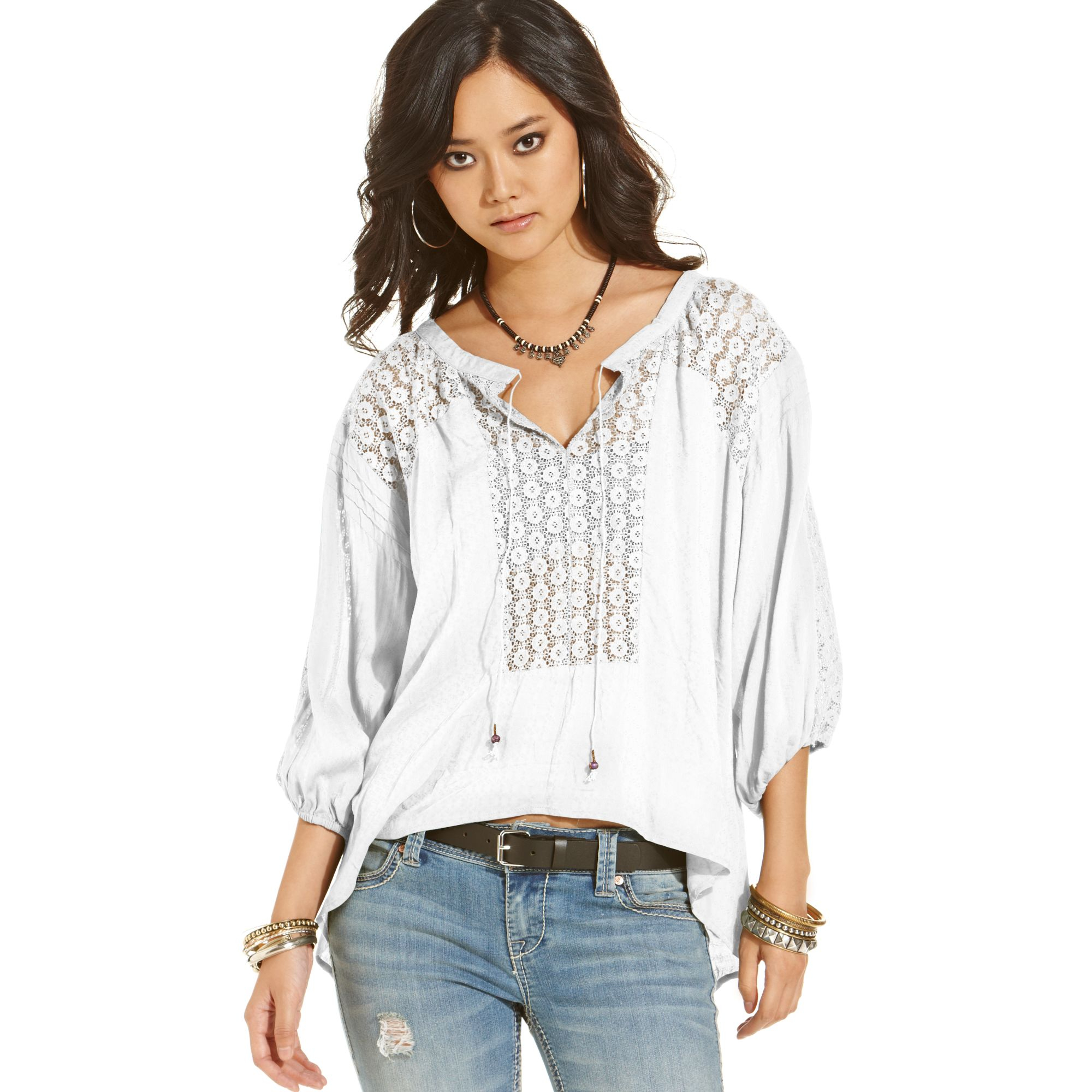 Free People Lace Peasant Blouse in White | Lyst