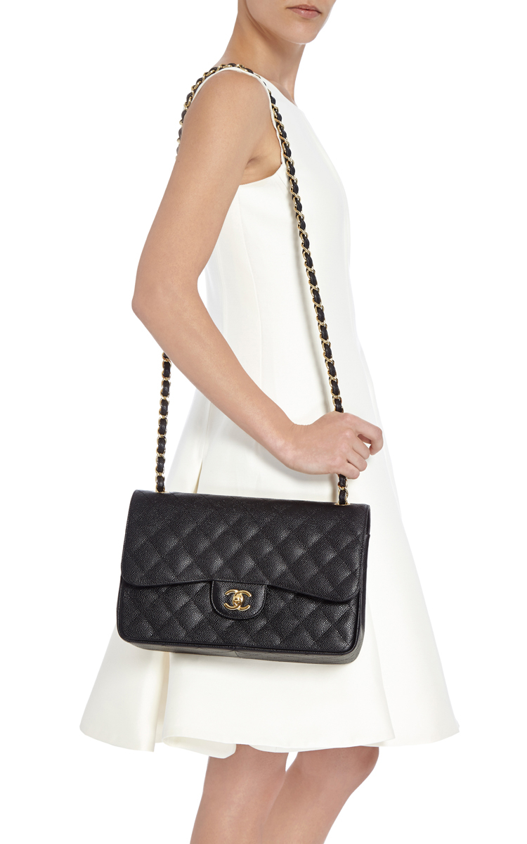 chanel caviar quilted jumbo double flap black