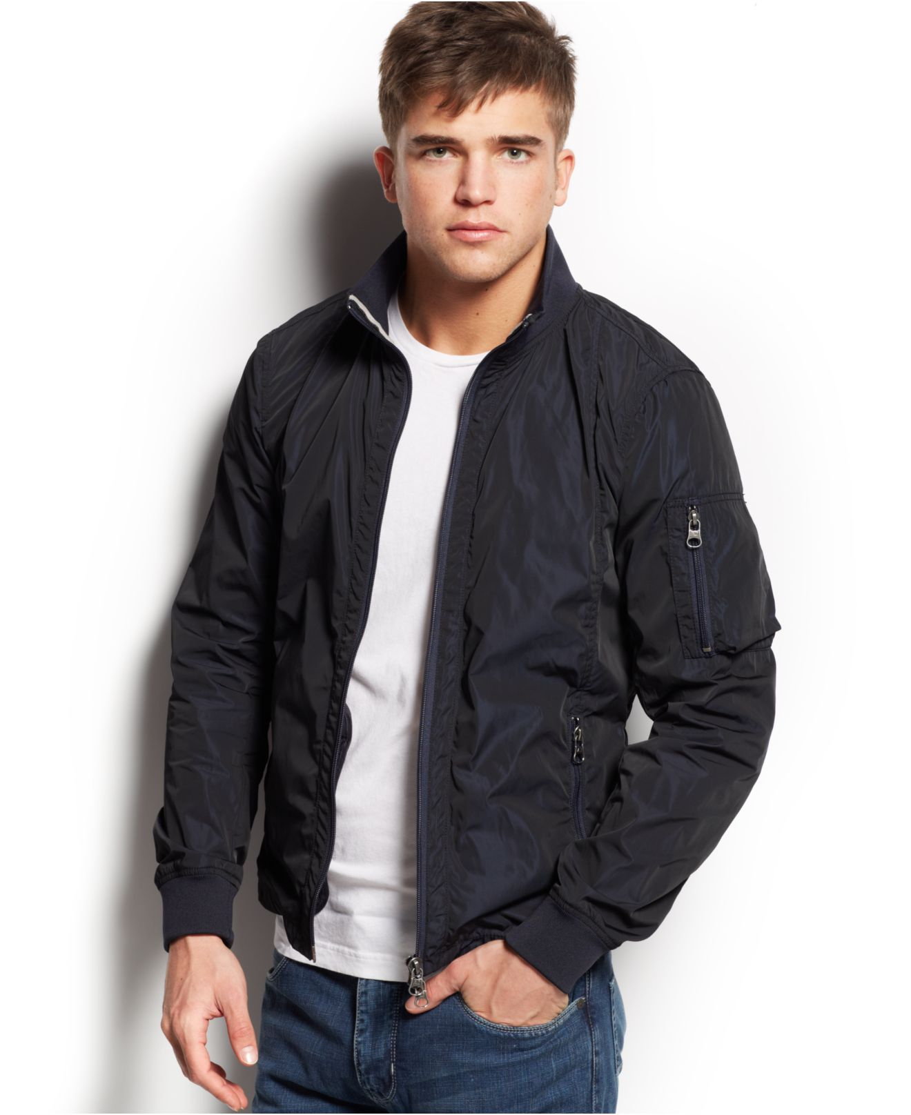 Armani Jeans Iridescent Bomber Jacket in Black for Men - Lyst