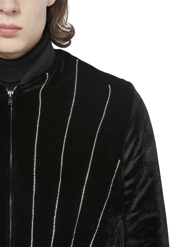 Saint Laurent Swarovski Viscose Velvet Bomber Jacket in Black | Lyst