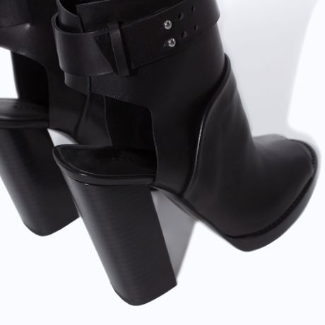 Zara Leather High Heel Peep Toe Ankle Boot in Black | Lyst