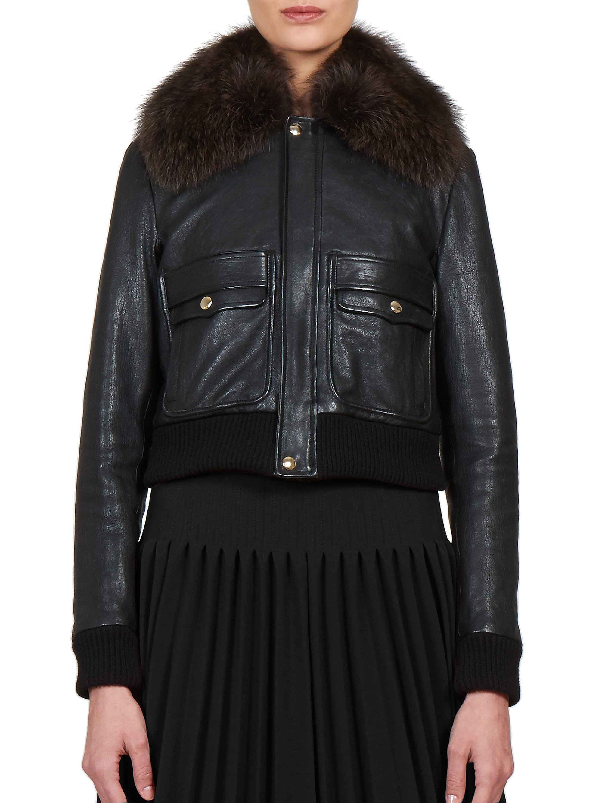 Givenchy Furcollar Leather Bomber Jacket in Black Lyst