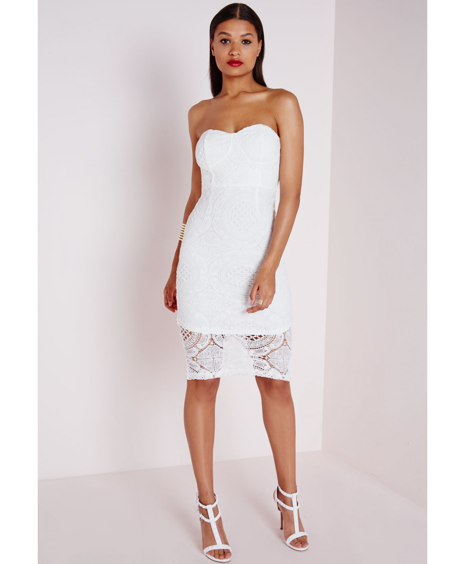 white bandeau bodycon dress