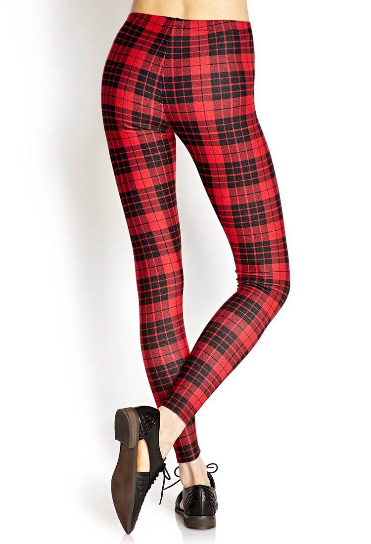 Lyst - Forever 21 Classic Plaid Leggings in Red