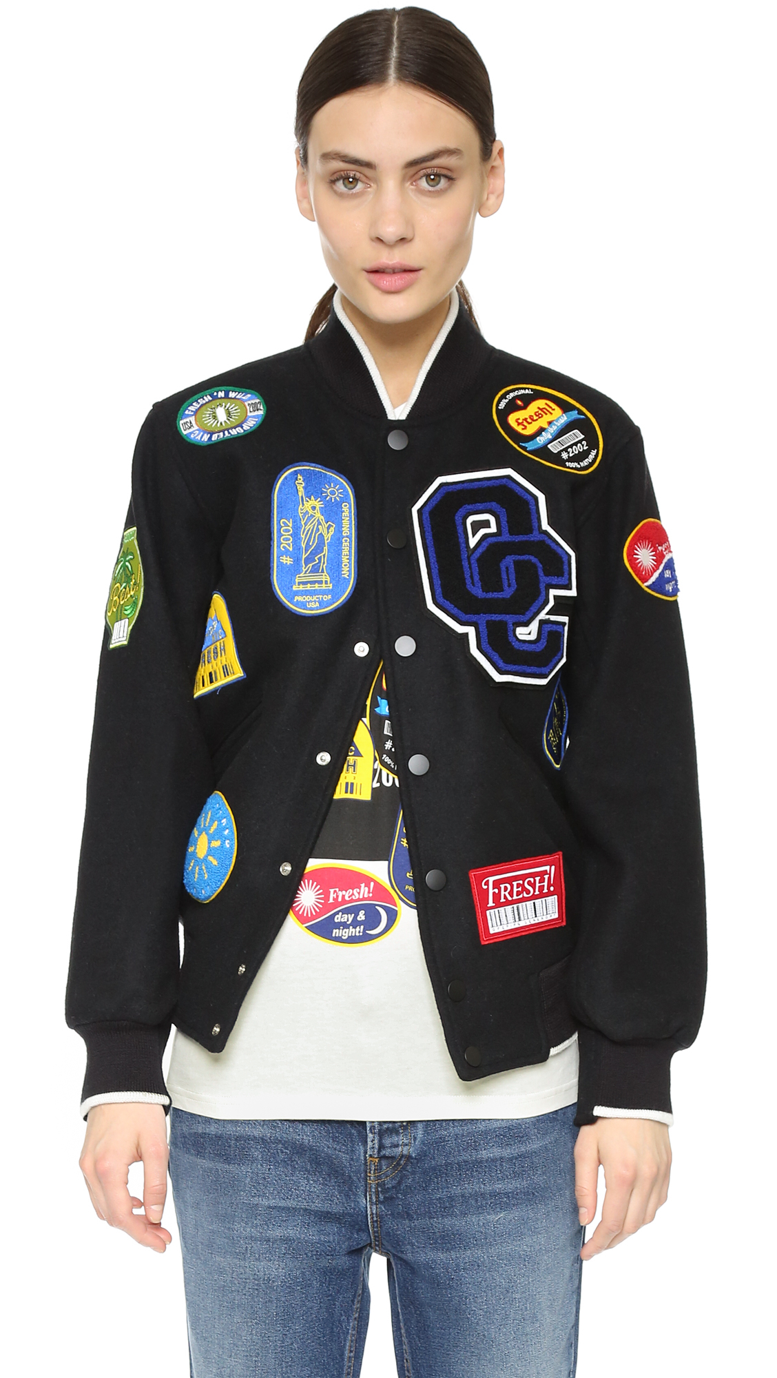 Opening Ceremony Fruit Sticker Varsity Jacket - Black | Lyst