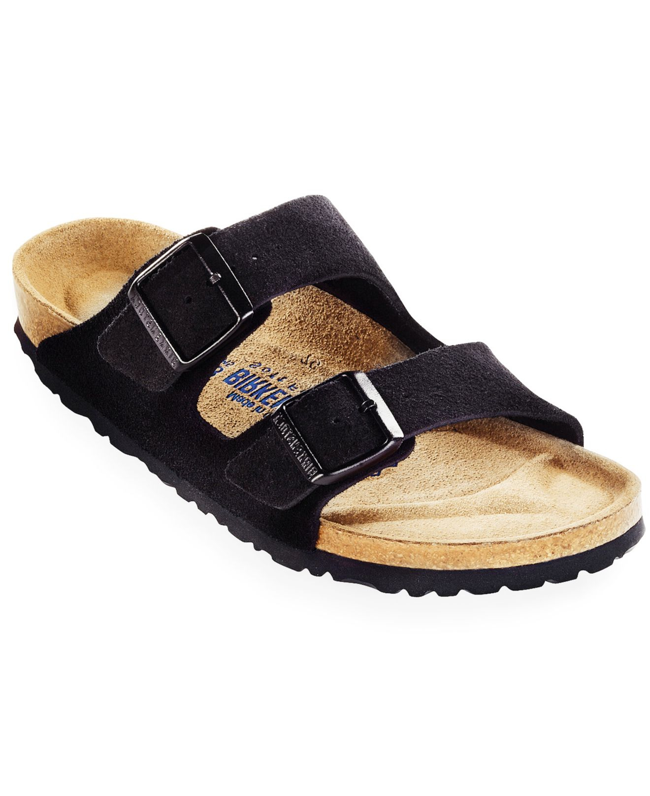 Lyst - Birkenstock Arizona Soft Footbed Two Band Suede Sandals in Black ...