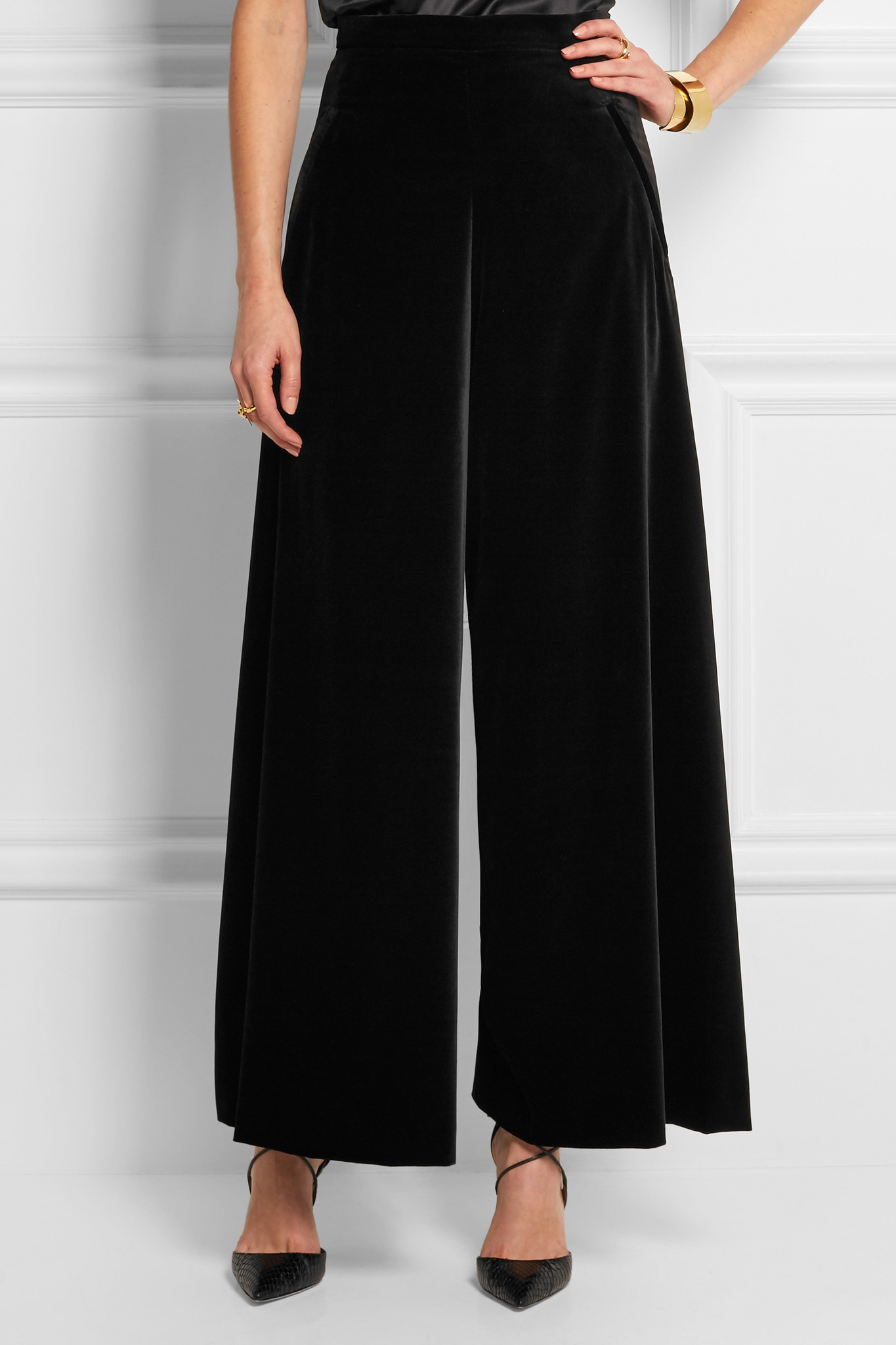 Temperley London Tuva Stretch Velvet Wide Leg Pants In Black Lyst