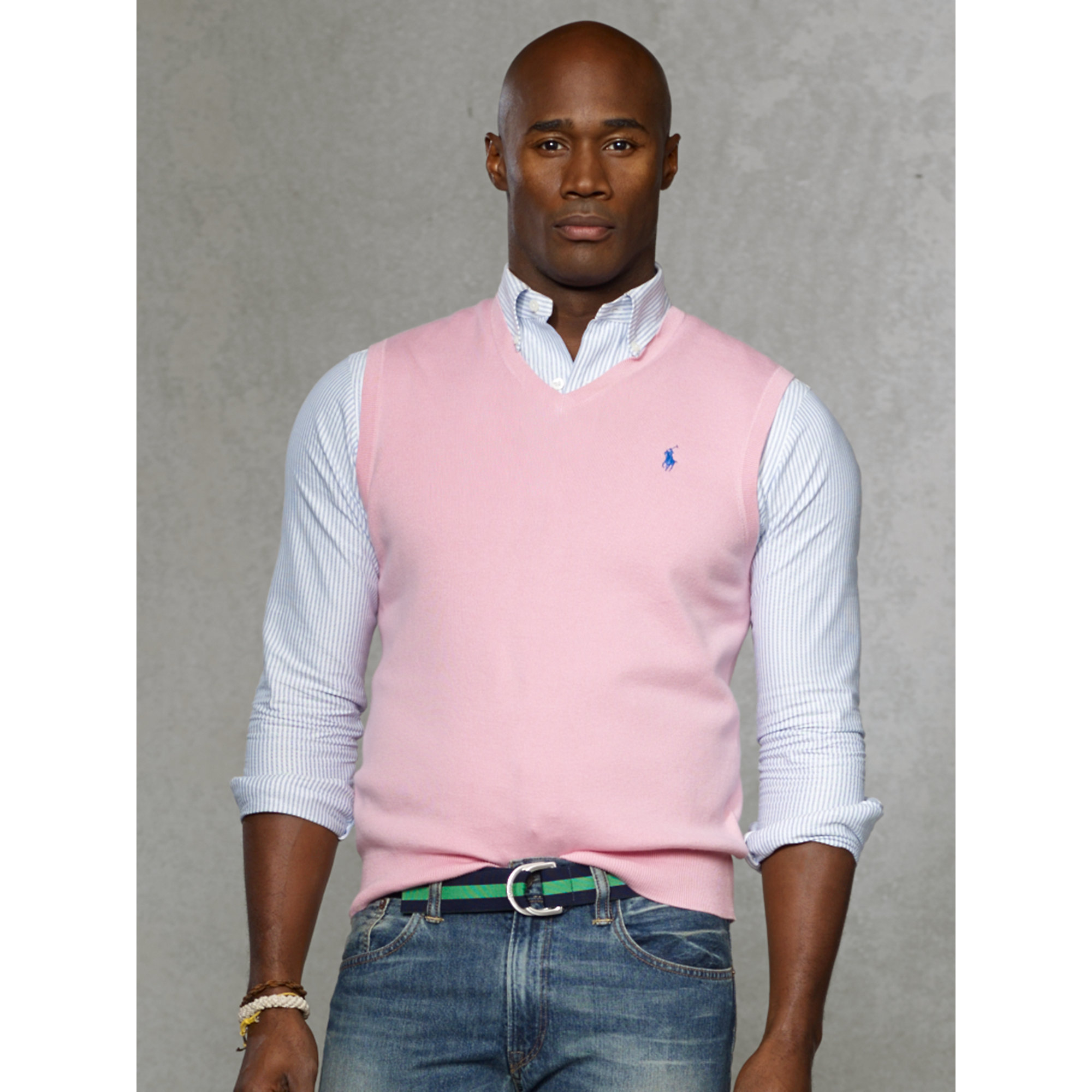 Polo Ralph Lauren Pima Cotton V-neck Vest in Pink for Men | Lyst