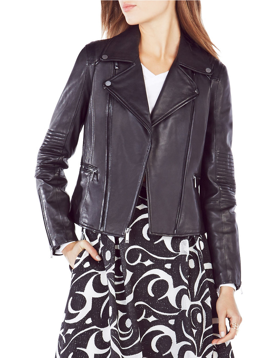 Bcbgmaxazria Lila Leather Moto Jacket In Black Lyst Gallery