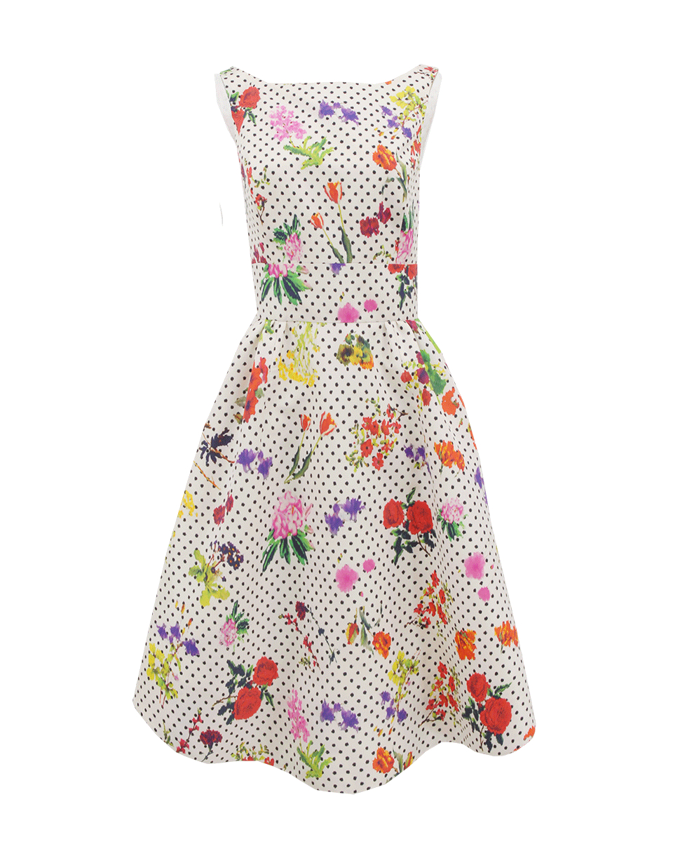 Oscar De La Renta Jewel Neck Print Dress with Pleat Skirt in Floral ...