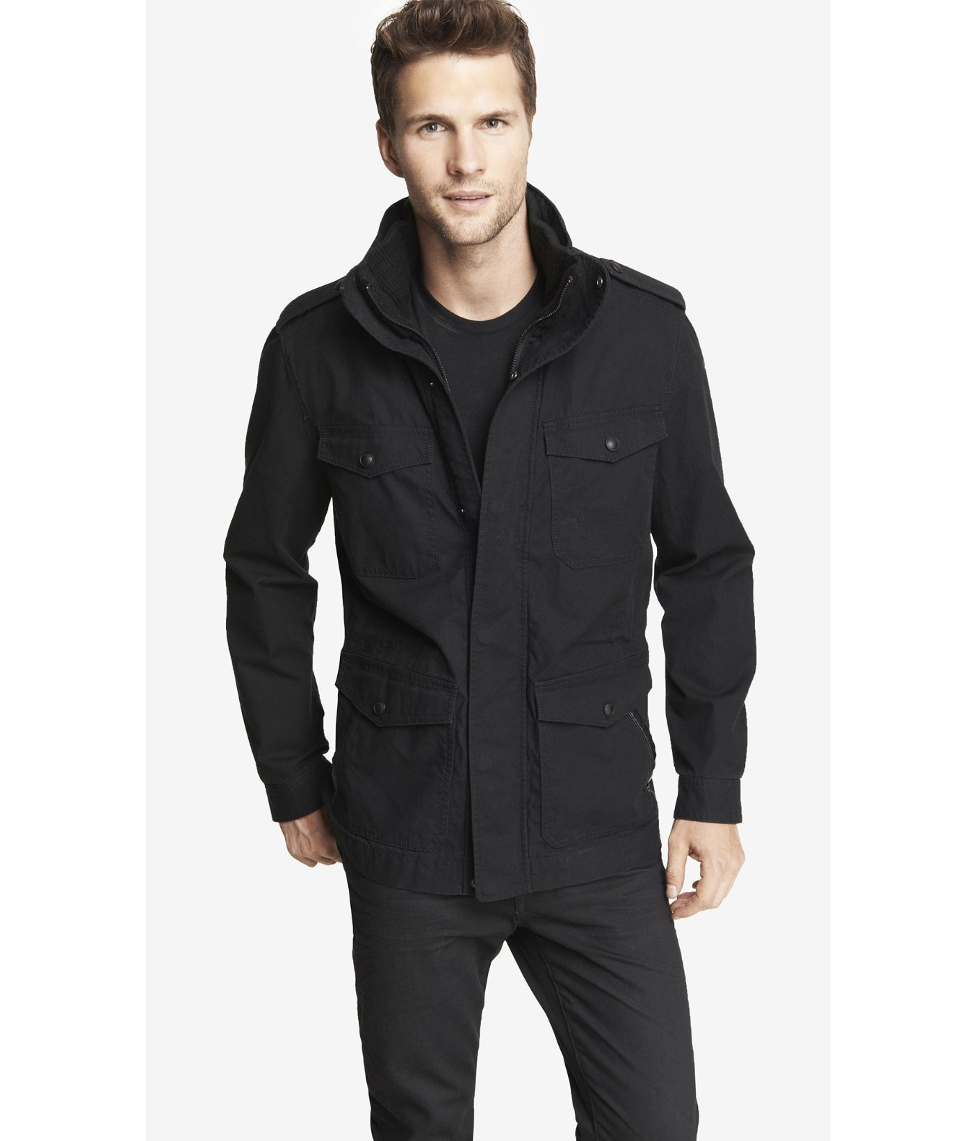 Express Minus The Leather Trim Cotton Military Jacket in Black for Men ...
