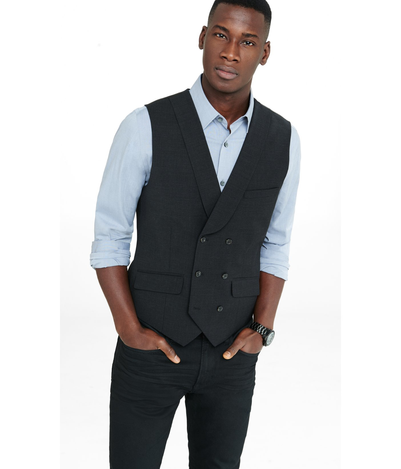 Lyst Express Wool Blend Gray Double Breasted Vest in Gray for Men