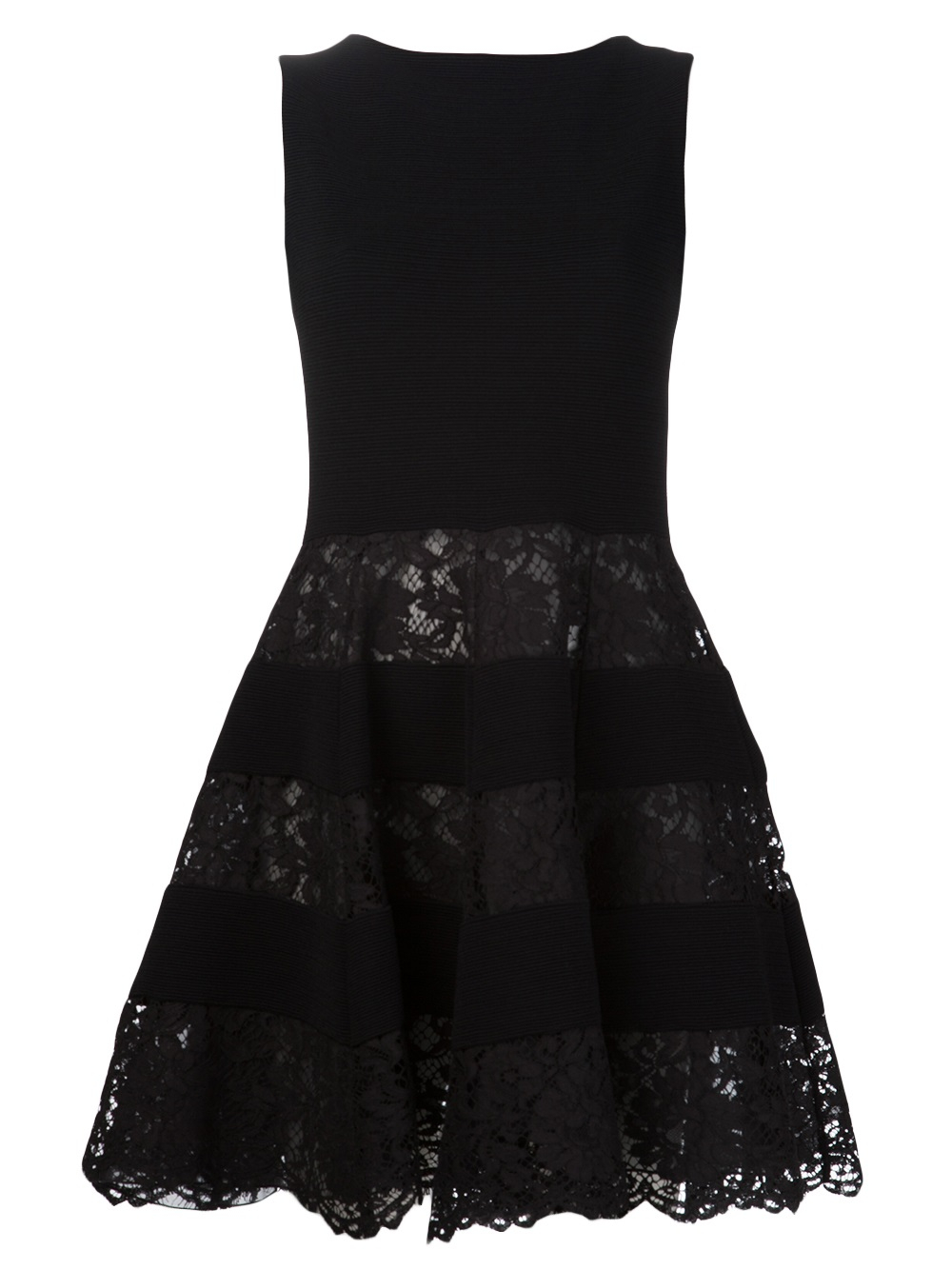 Lyst - Valentino Ribbed Lace Skirt Dress in Black