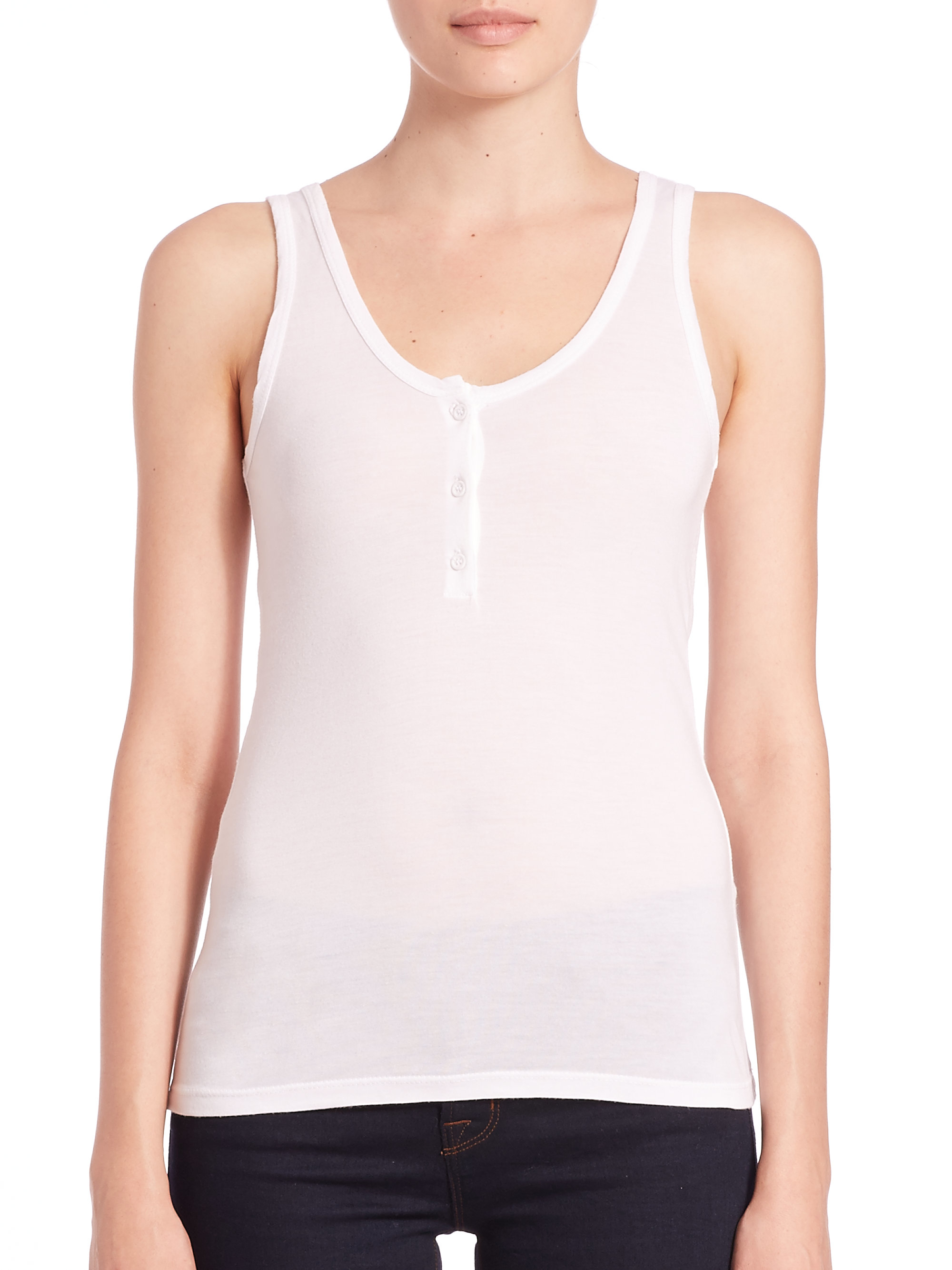Frame Le Henley Tank Top in White Lyst