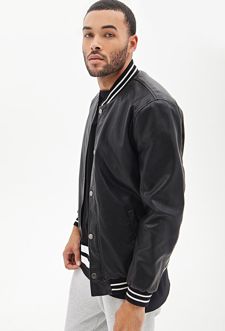 faux leather varsity bomber jacket