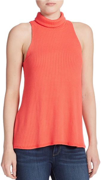 Free People Turtleneck Tank Top in Pink (Hot Coral) | Lyst