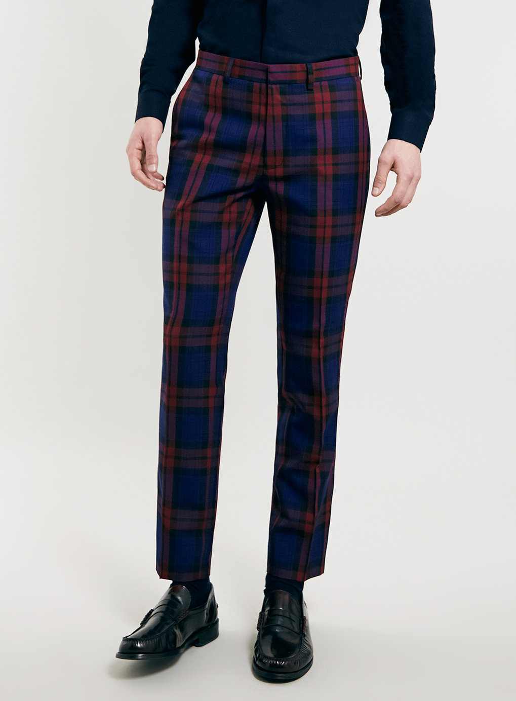 Topman | Multicolor Pink And Blue Tartan Skinny Fit Cropped Suit ...