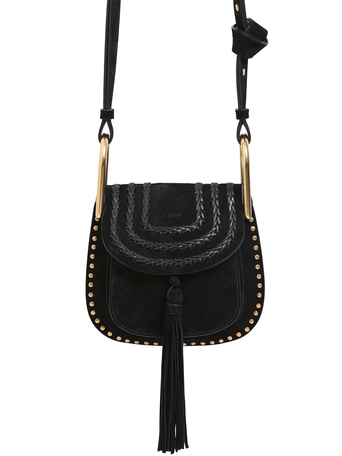 chloe black suede braided mini hudson bag, cloe handbags