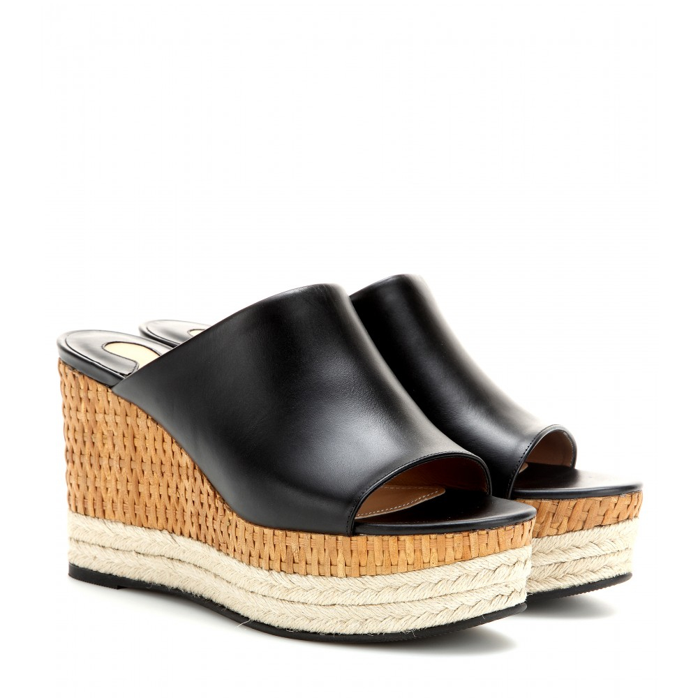 Ferragamo Maimei Leather Wedge Mules in Black | Lyst