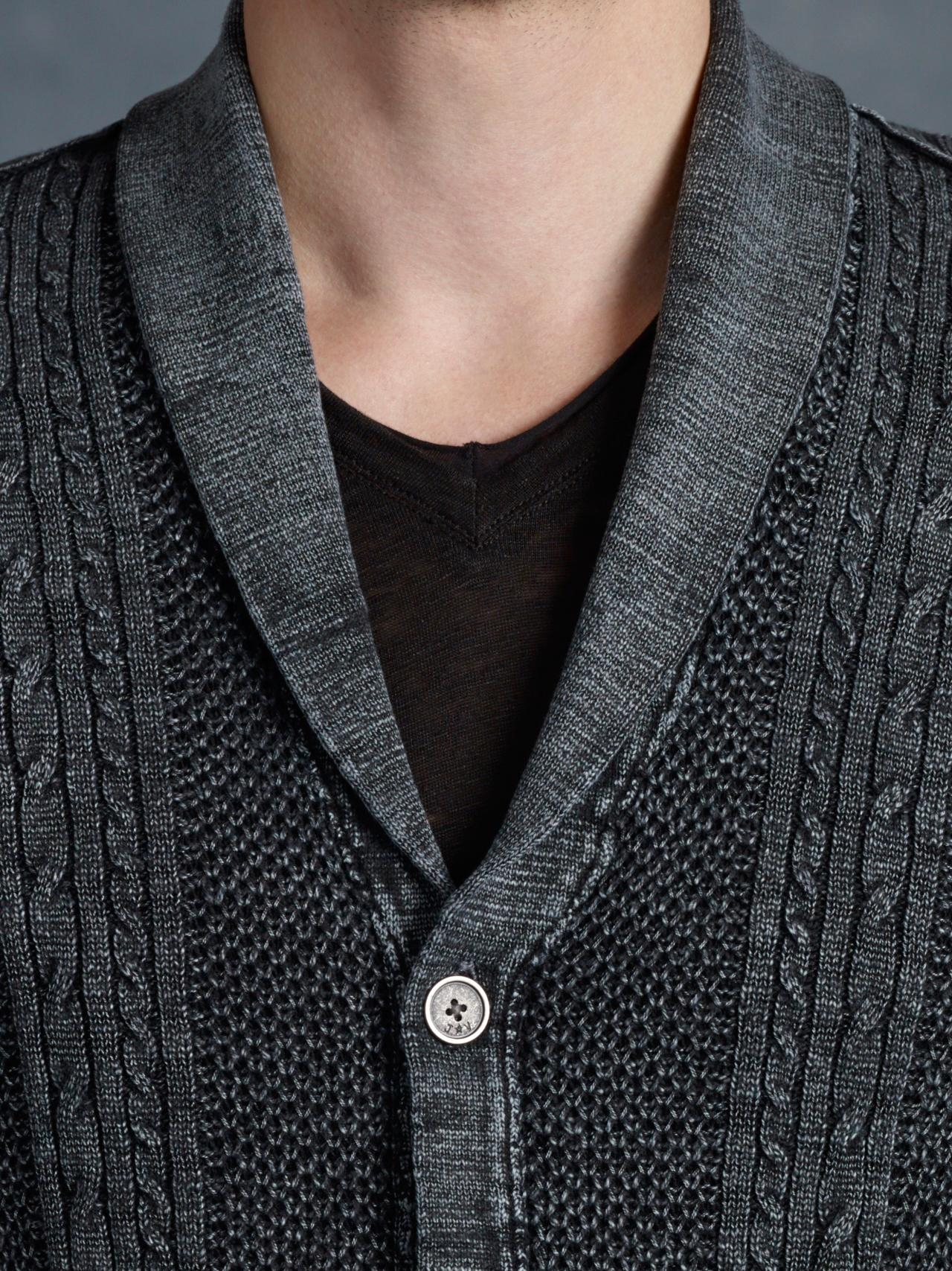 John Varvatos Foil Cable Knit Sweater in Black for Men | Lyst