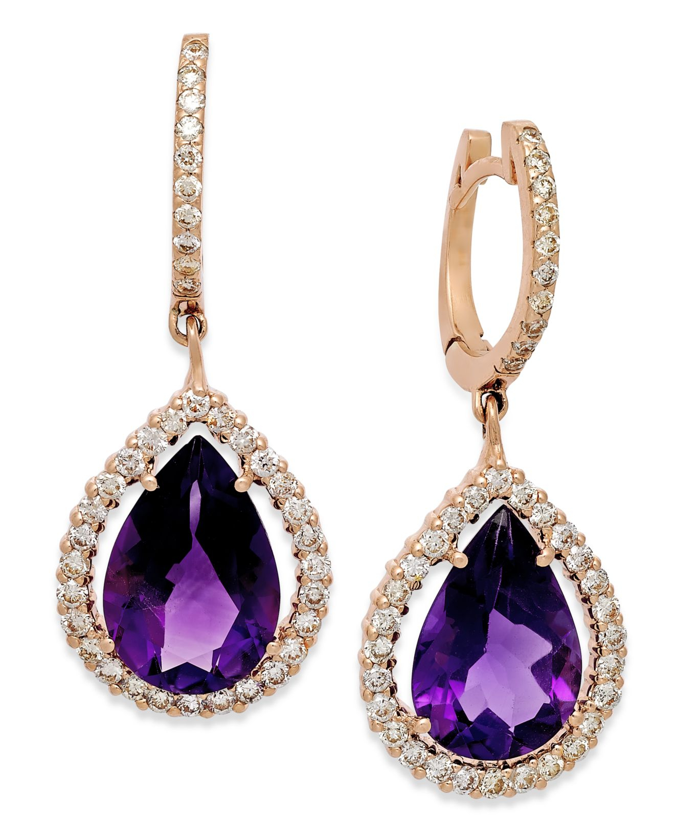 Lyst - Macy'S Amethyst (6 Ct. T.w.) And Diamond (3/4 Ct. T.w.) Earrings ...