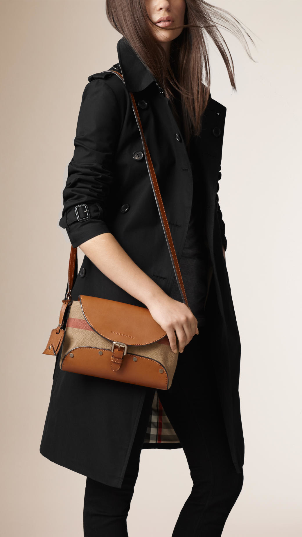 Lyst - Burberry Small Canvas Check And Leather Crossbody Bag in Brown