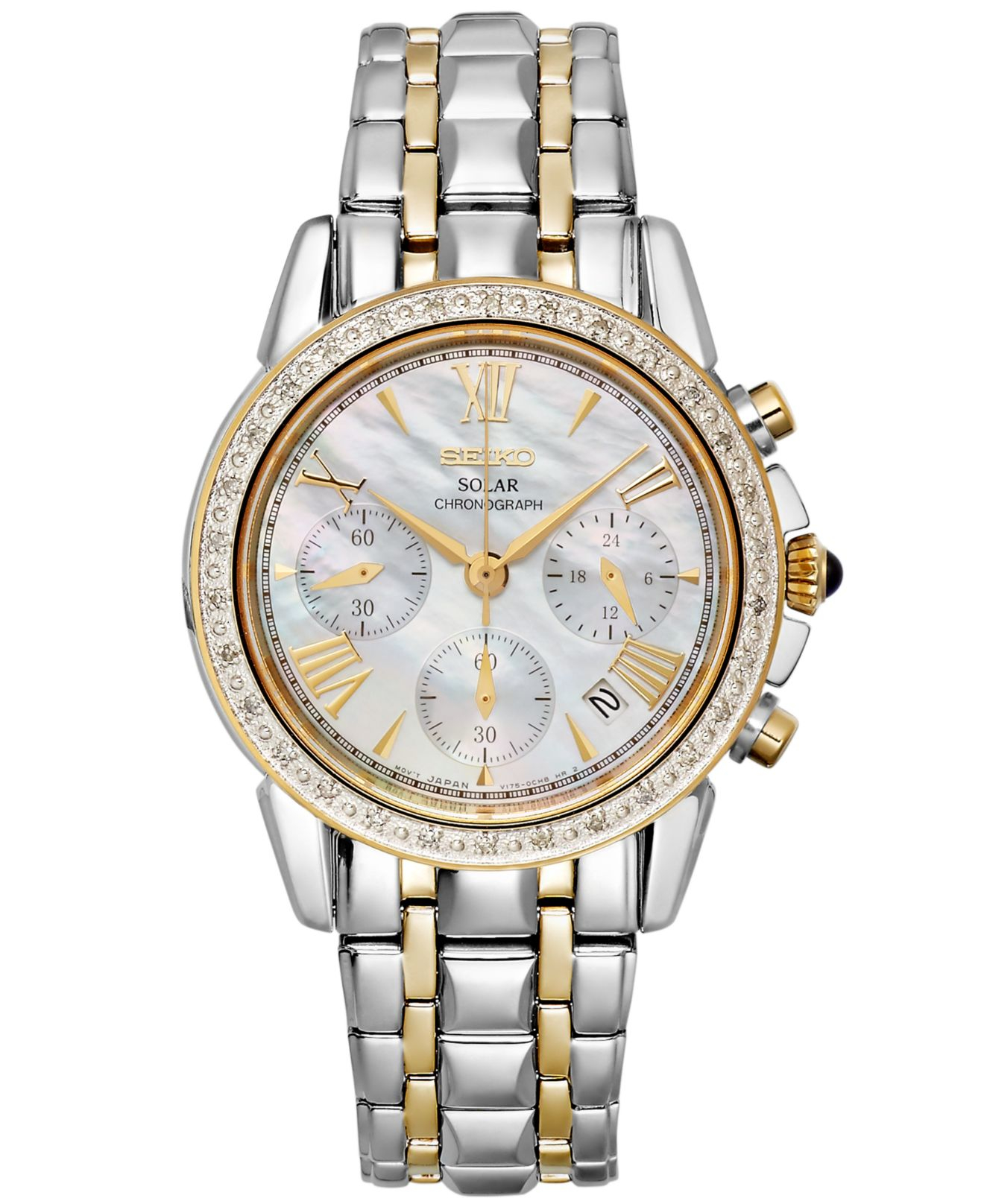 seiko solar chronograph two tone