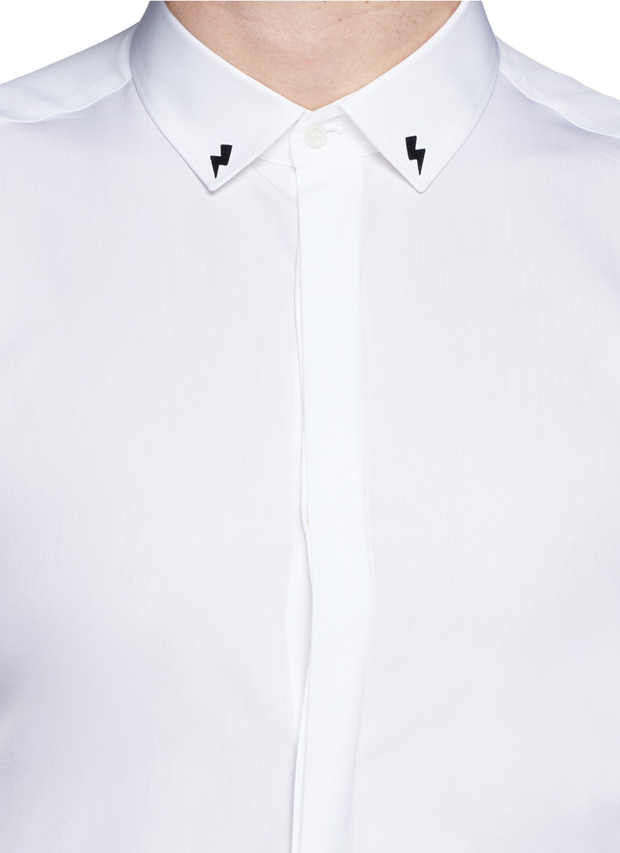 Neil Barrett Lightning Bolt Collar Poplin Shirt in White for Men 