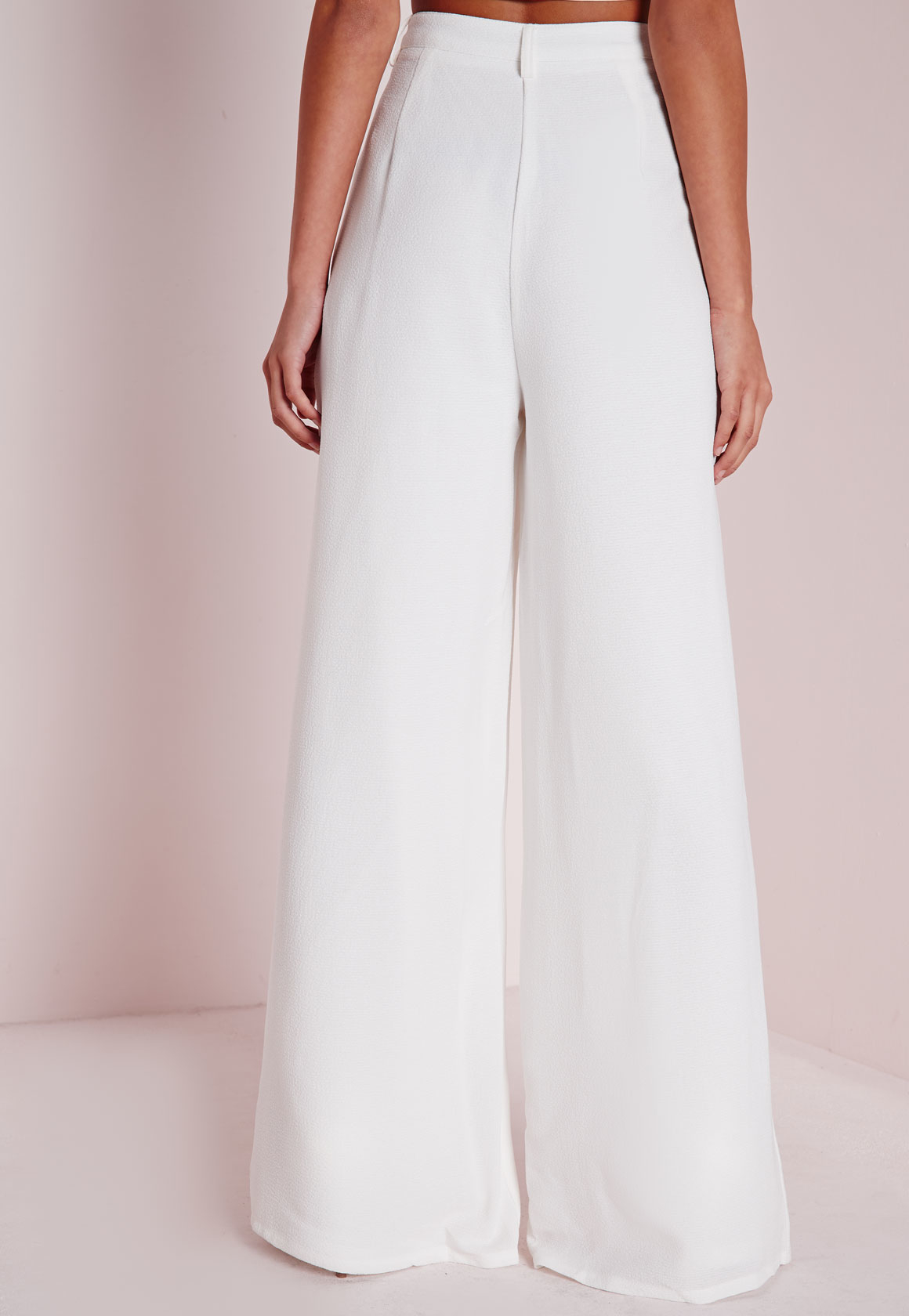 Missguided Premium Textured Crepe Wide Leg Trousers White in White | Lyst