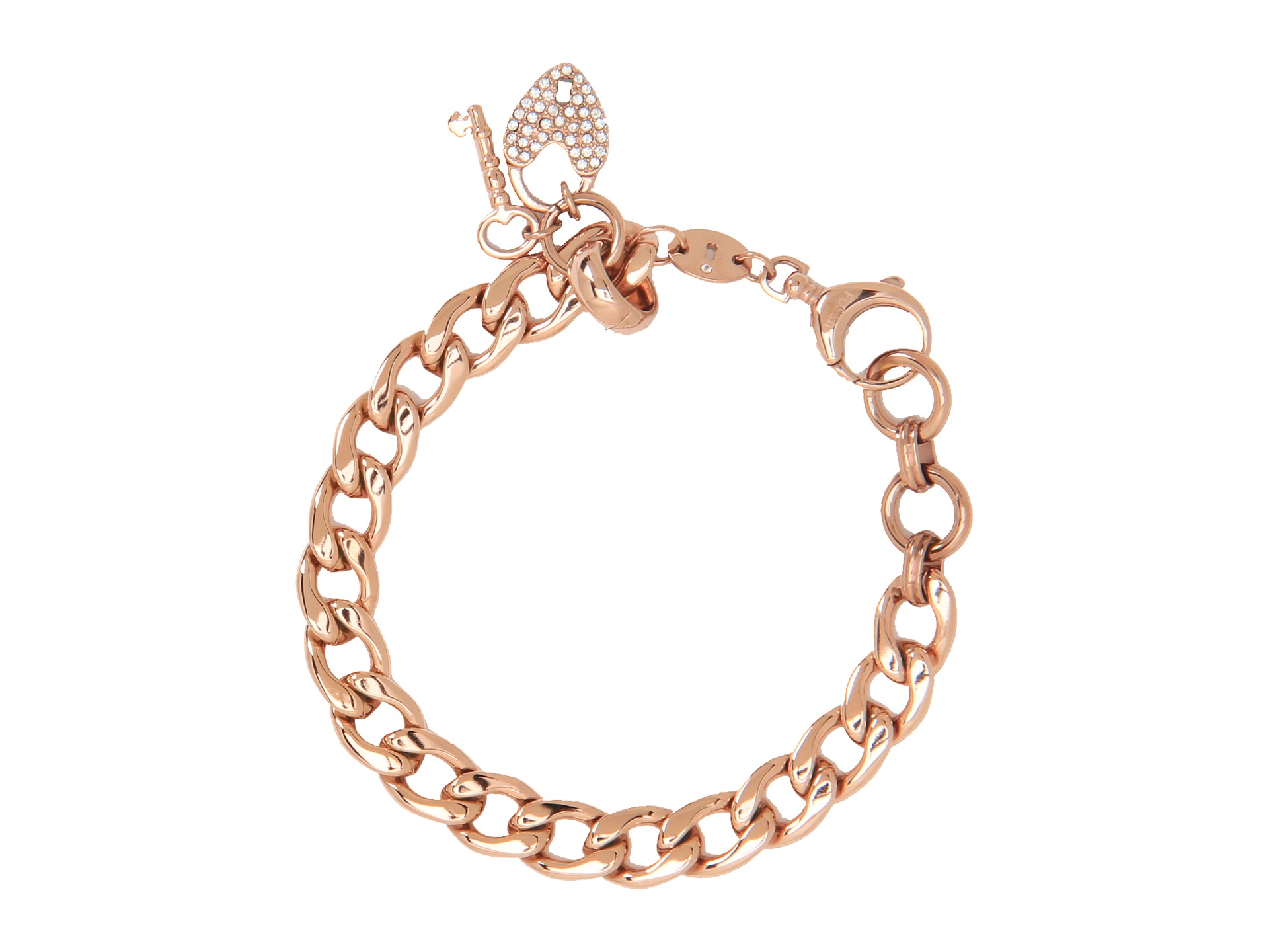 Fossil Vintage Steel Charm Bracelet in Rose Gold (Metallic) - Lyst