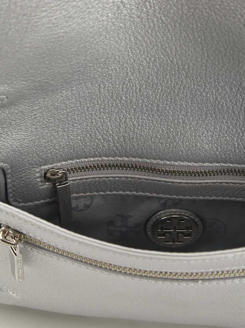 Tory Burch Silver Leather Pebbled Top Handle Tote Bag — Labels