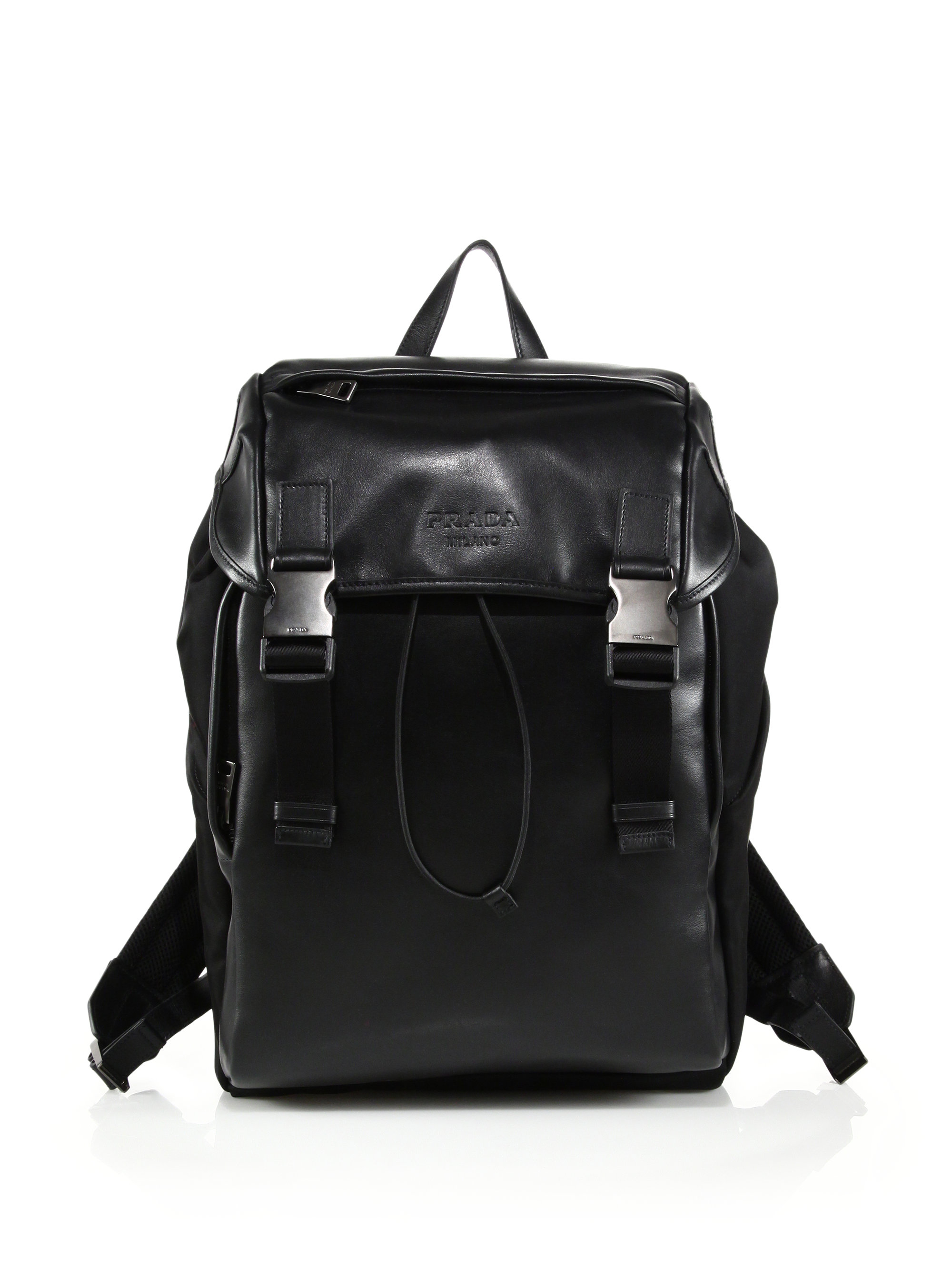 Prada Black Gaberdine Buckle Backpack in Black for Men | Lyst  