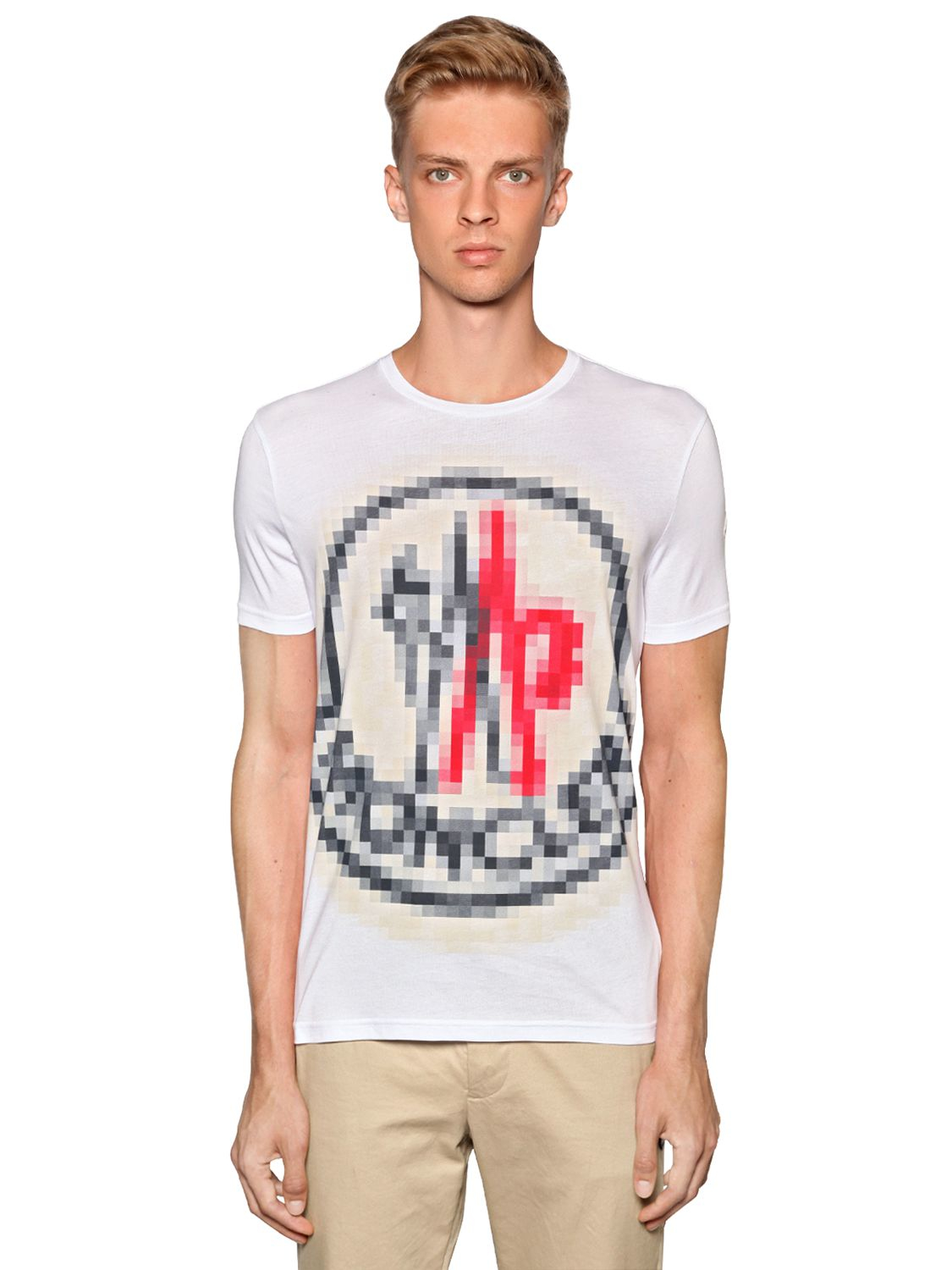Moncler Pixelated Logo Cotton Jersey T-shirt in White for Men (WHITE ...