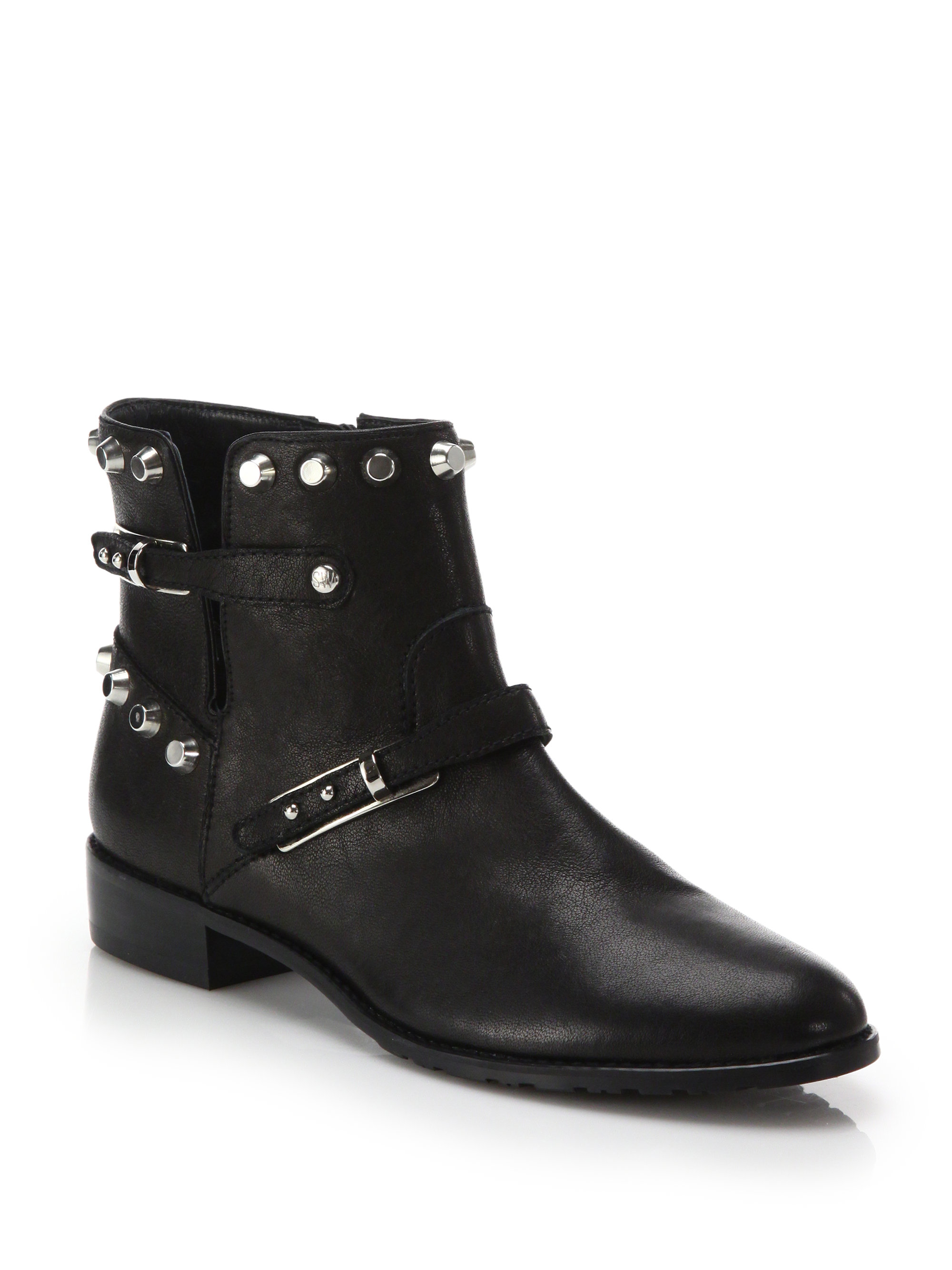 Stuart Weitzman Go West Studded Leather Ankle Boots in Black | Lyst