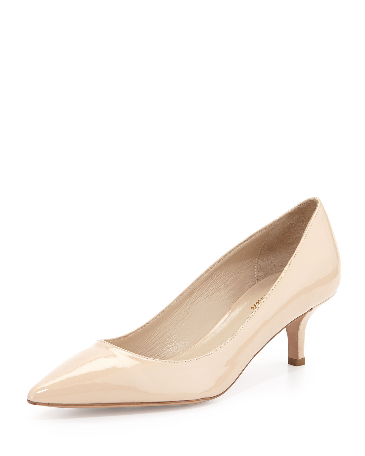 Delman Belle Patent-Leather Low-Heel Pumps in Natural | Lyst