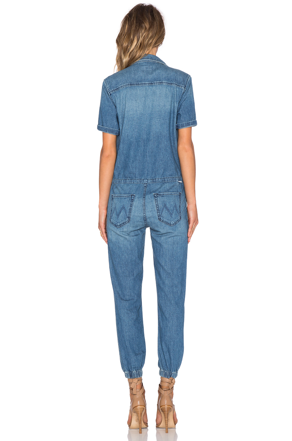 Lyst - Mother Short-Sleeved Denim Jumpsuit in Blue