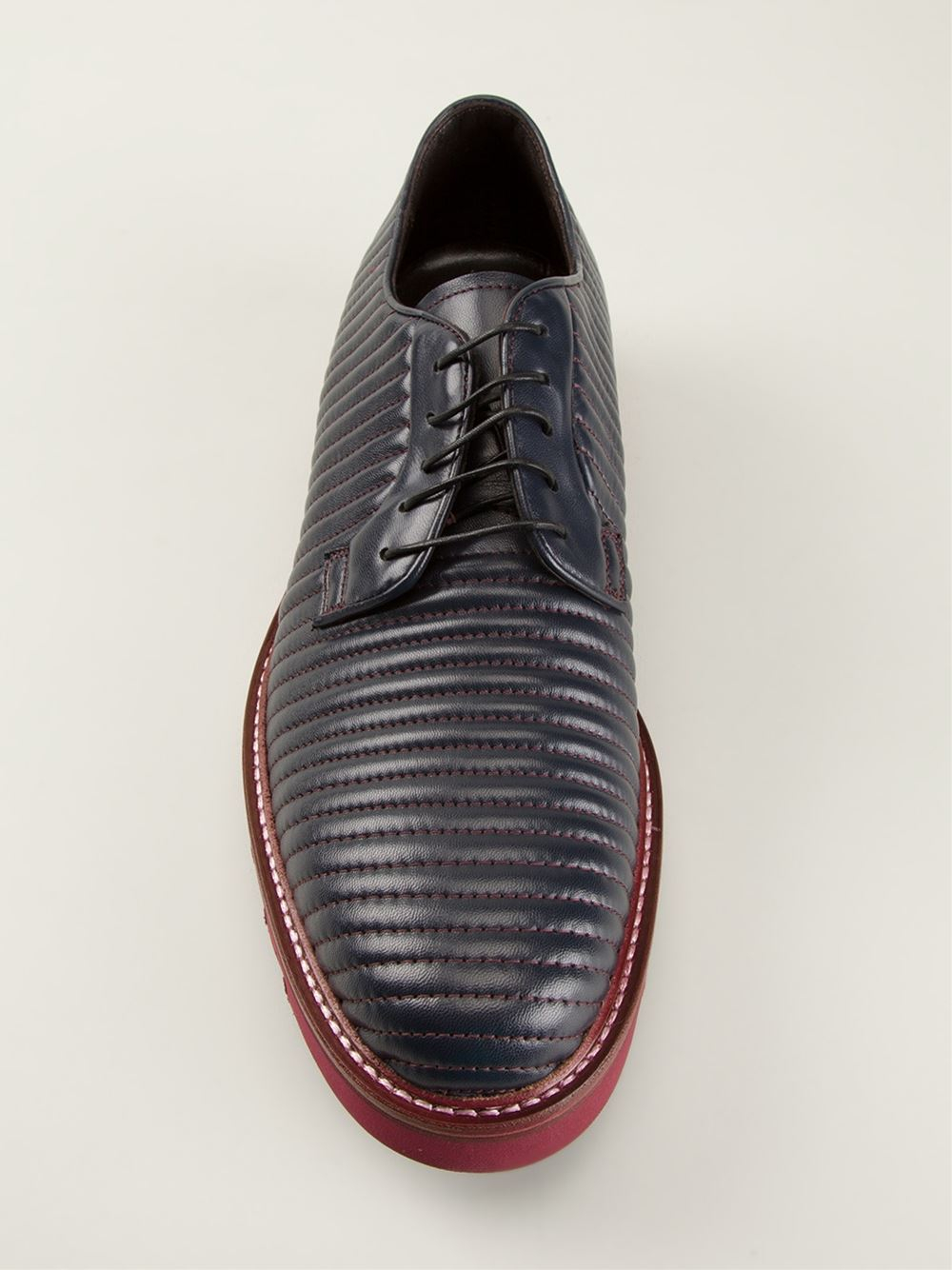 Cesare Paciotti Relief Red Stitched Lace Up Shoes in Blue