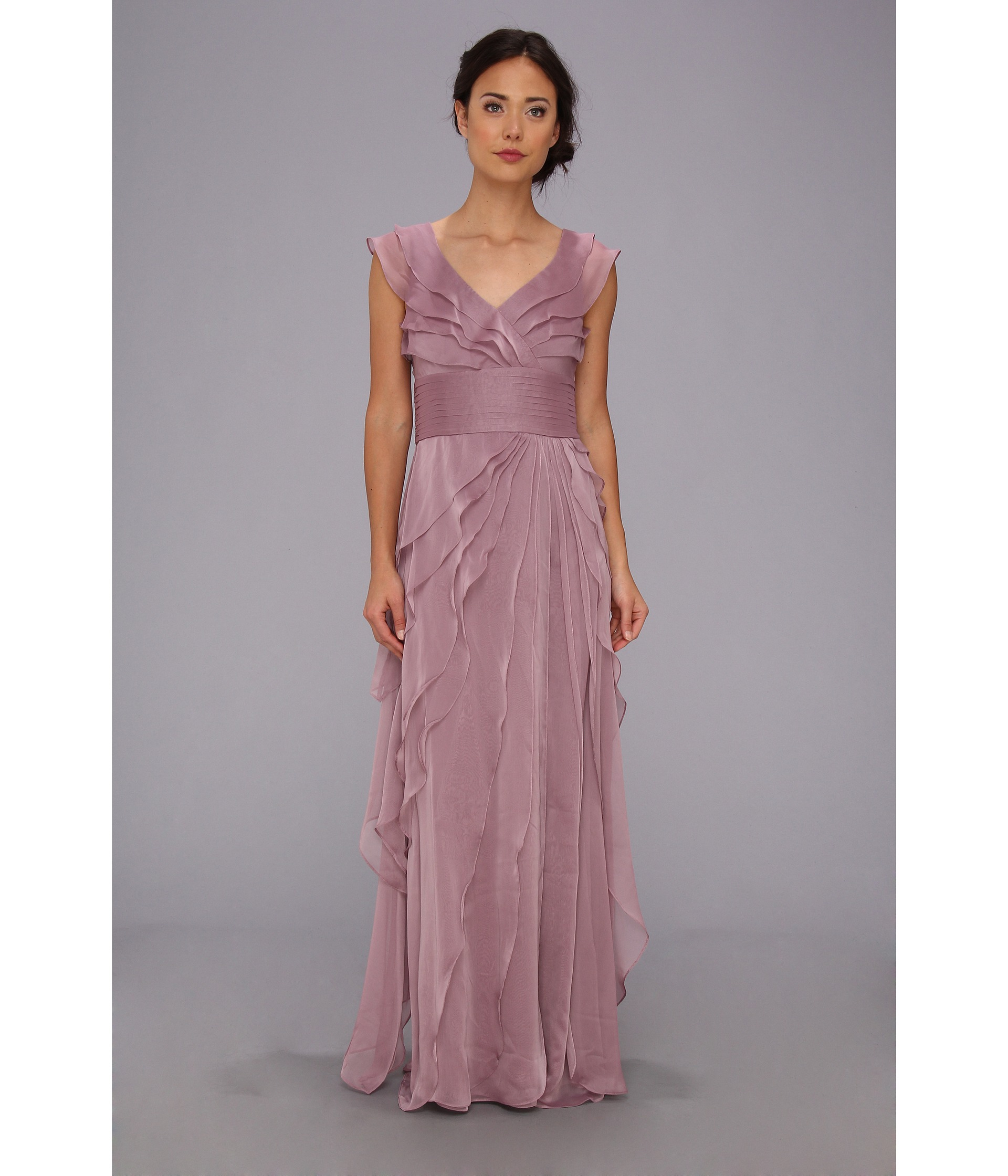 Adrianna Papell Long Irri Tiered Petal Dress in Mauve (Purple) - Lyst